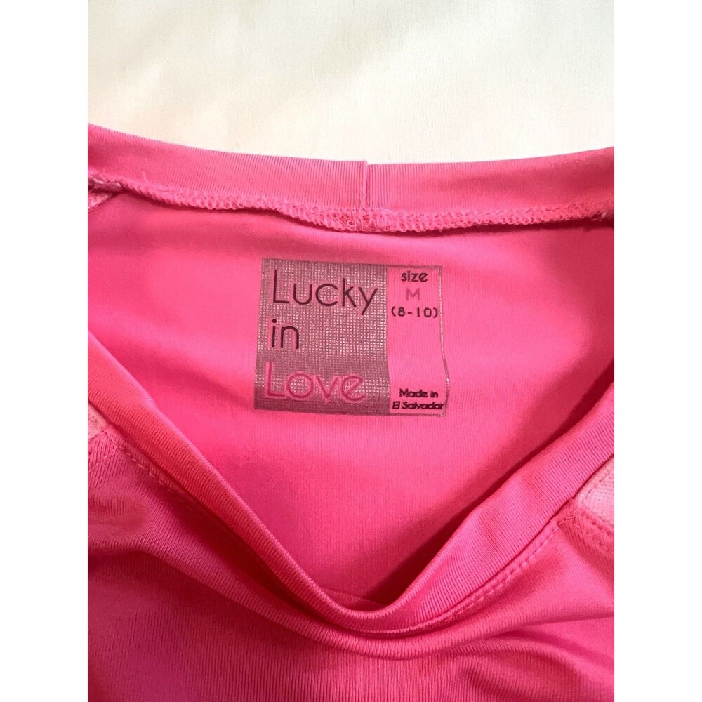 Lucky In Love Woman’s Tennis Gold Long Sleeve Shirt M Thumb Hole Mesh Sides Pink - Picture 4 of 5